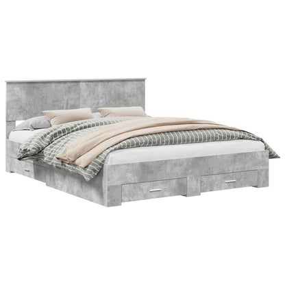 Bedframe met hoofdeinde Beton Grijs 160 x 200 cm Bewerkt hout