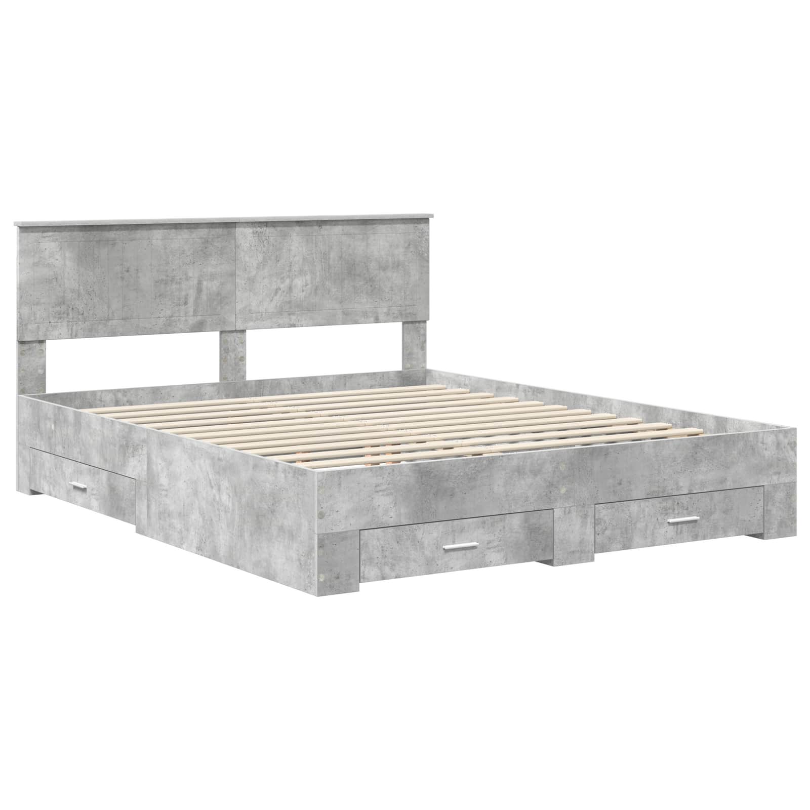 Bedframe met hoofdeinde Beton Grijs 160 x 200 cm Bewerkt hout