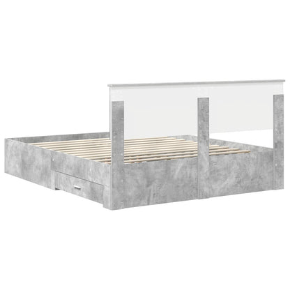 Bedframe met hoofdeinde Beton Grijs 160 x 200 cm Bewerkt hout