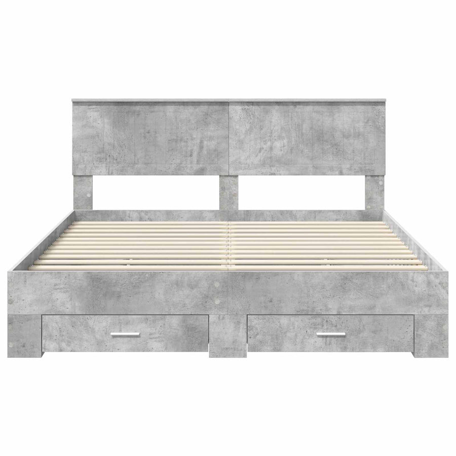 Bedframe met hoofdeinde Beton Grijs 160 x 200 cm Bewerkt hout