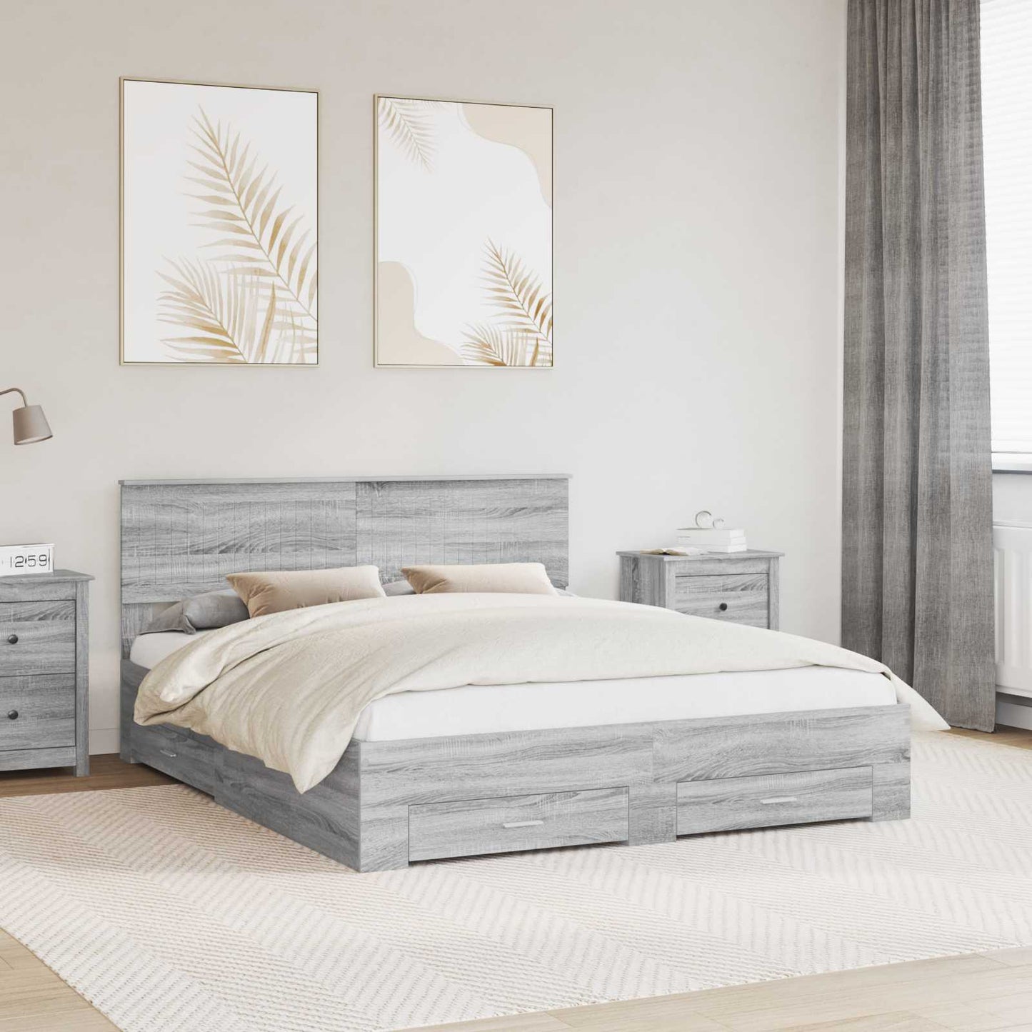Bedframe met hoofdeinde Grijs Sonoma 160 x 200 cm Bewerkt hout