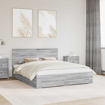 Bedframe met hoofdeinde Grijs Sonoma 160 x 200 cm Bewerkt hout