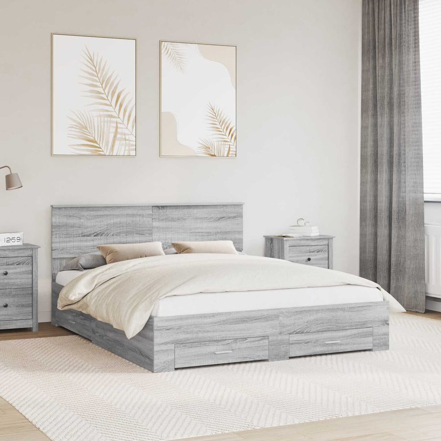 Bedframe met hoofdeinde Grijs Sonoma 160 x 200 cm Bewerkt hout