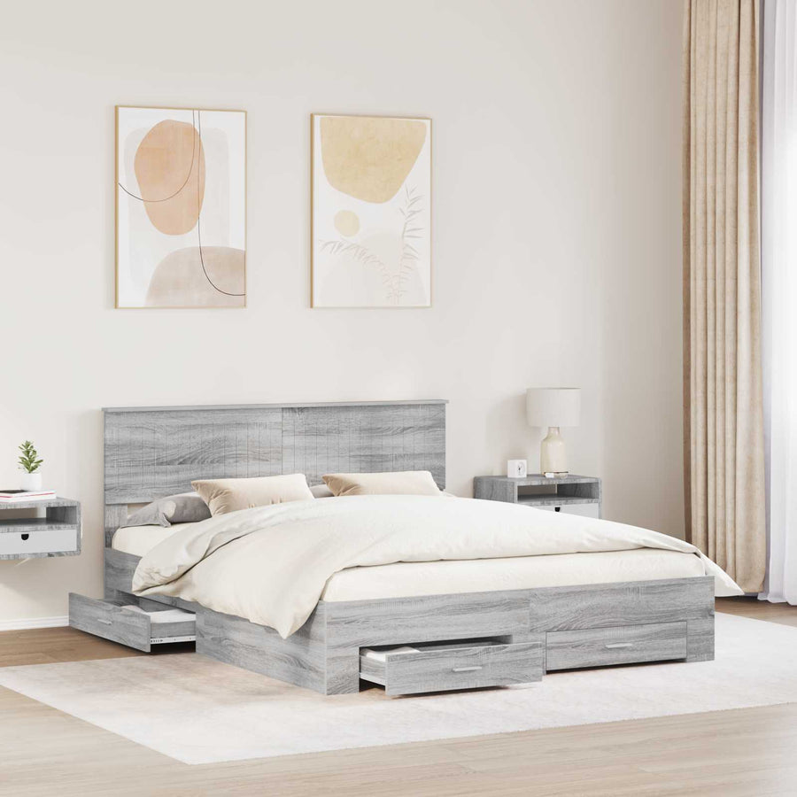 Bedframe met hoofdeinde Grijs Sonoma 160 x 200 cm Bewerkt hout