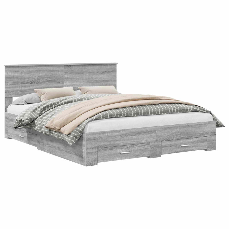 Bedframe met hoofdeinde Grijs Sonoma 160 x 200 cm Bewerkt hout