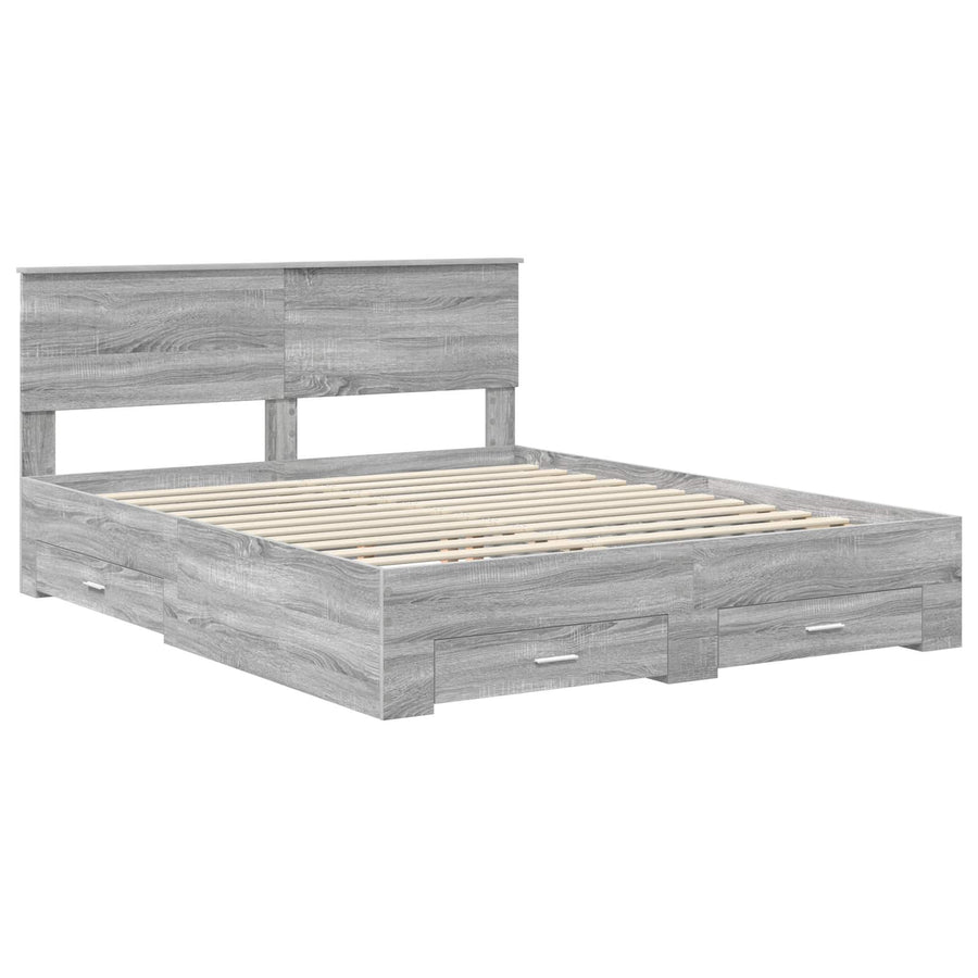 Bedframe met hoofdeinde Grijs Sonoma 160 x 200 cm Bewerkt hout