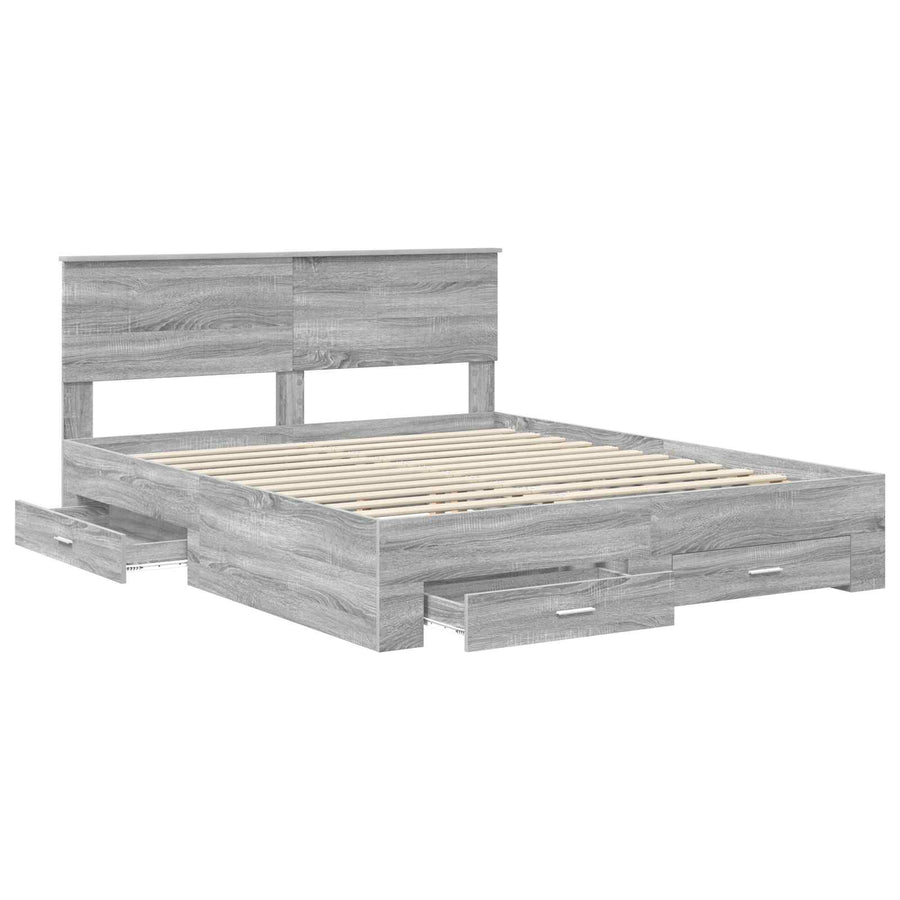 Bedframe met hoofdeinde Grijs Sonoma 160 x 200 cm Bewerkt hout