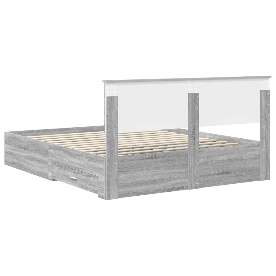Bedframe met hoofdeinde Grijs Sonoma 160 x 200 cm Bewerkt hout