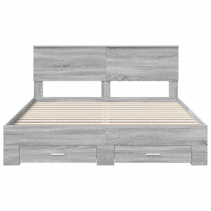 Bedframe met hoofdeinde Grijs Sonoma 160 x 200 cm Bewerkt hout
