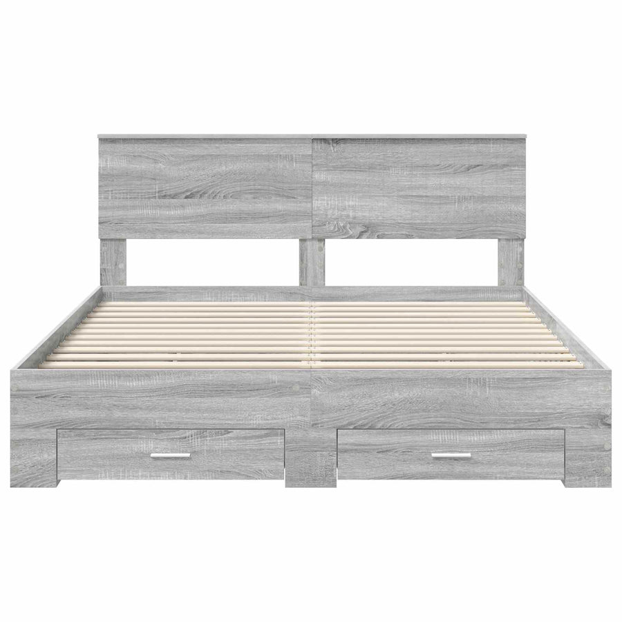 Bedframe met hoofdeinde Grijs Sonoma 160 x 200 cm Bewerkt hout