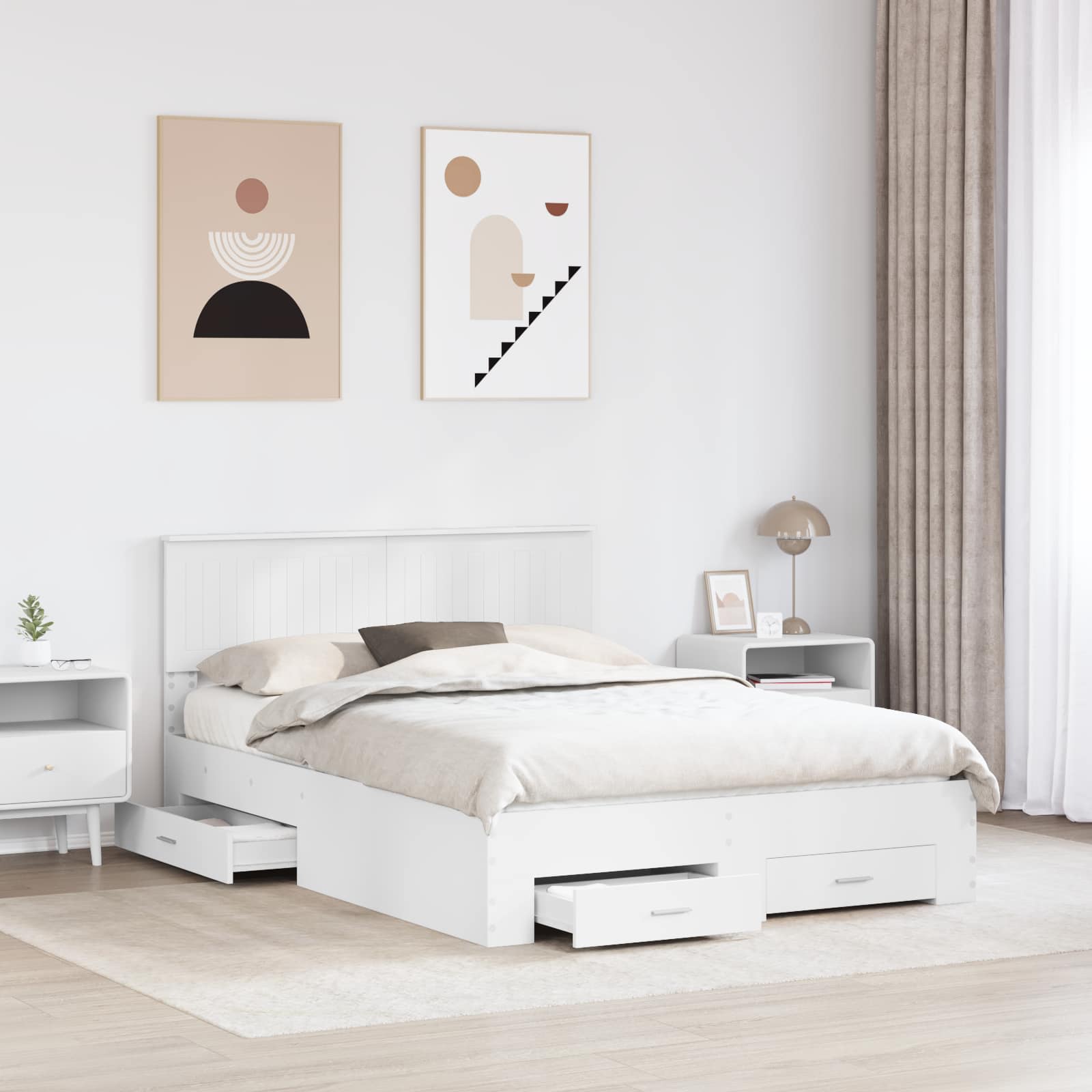 Bedframe met hoofdeinde met lade Wit 140 x 200 cm Bewerkt hout