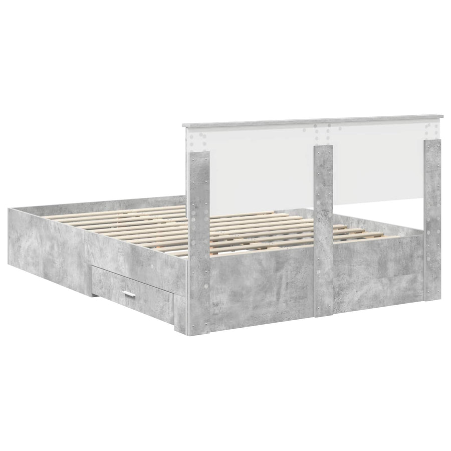 Bedframe met hoofdeinde Beton Grijs 140 x 200 cm Bewerkt hout