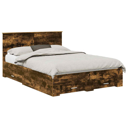 Bedframe met hoofdeinde Gerookt eiken 140 x 200 cm Bewerkt hout