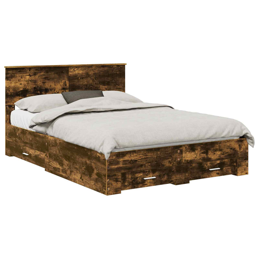 Bedframe met hoofdeinde Gerookt eiken 140 x 200 cm Bewerkt hout