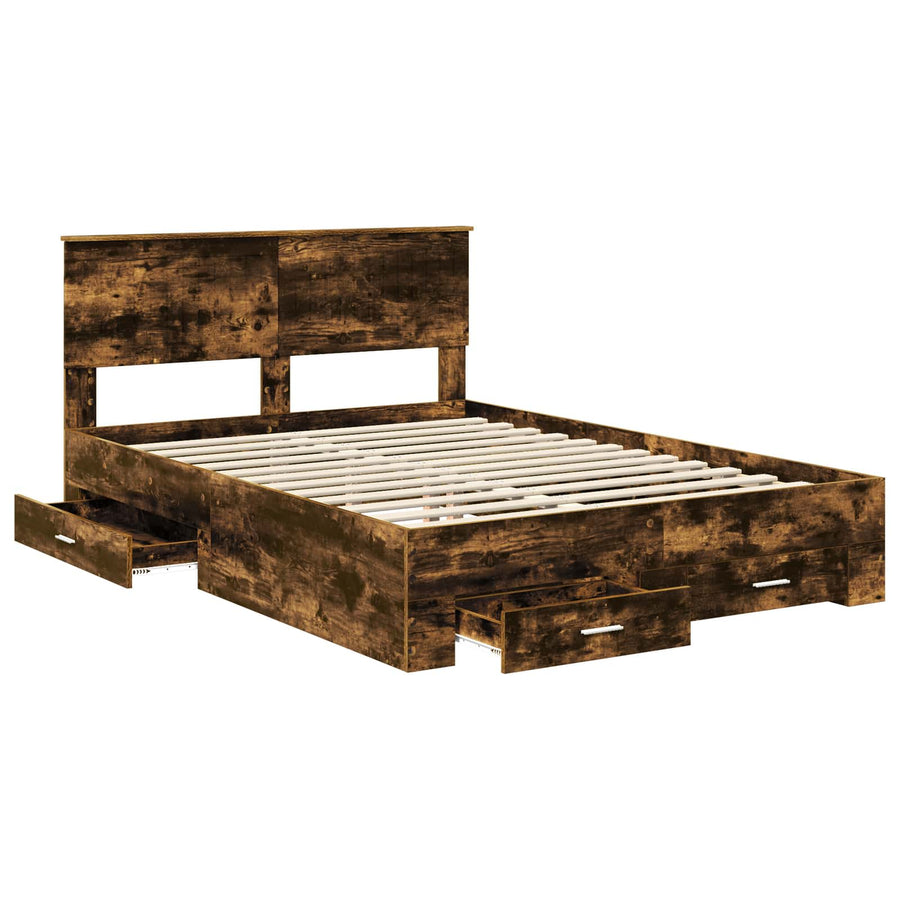 Bedframe met hoofdeinde Gerookt eiken 140 x 200 cm Bewerkt hout