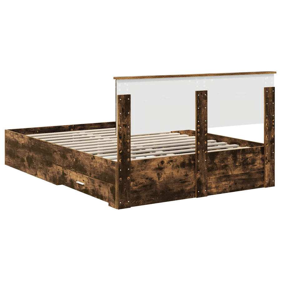 Bedframe met hoofdeinde Gerookt eiken 140 x 200 cm Bewerkt hout
