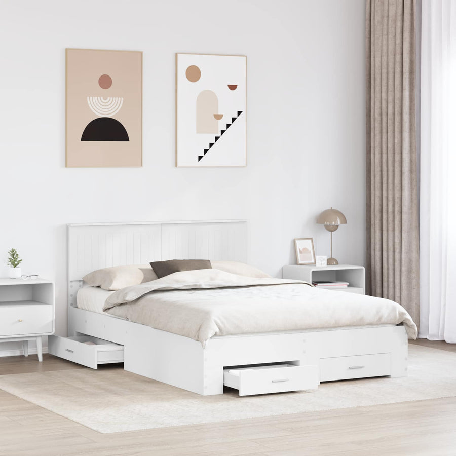 Bedframe met hoofdeinde met lade Wit 140 x 190 cm Bewerkt hout