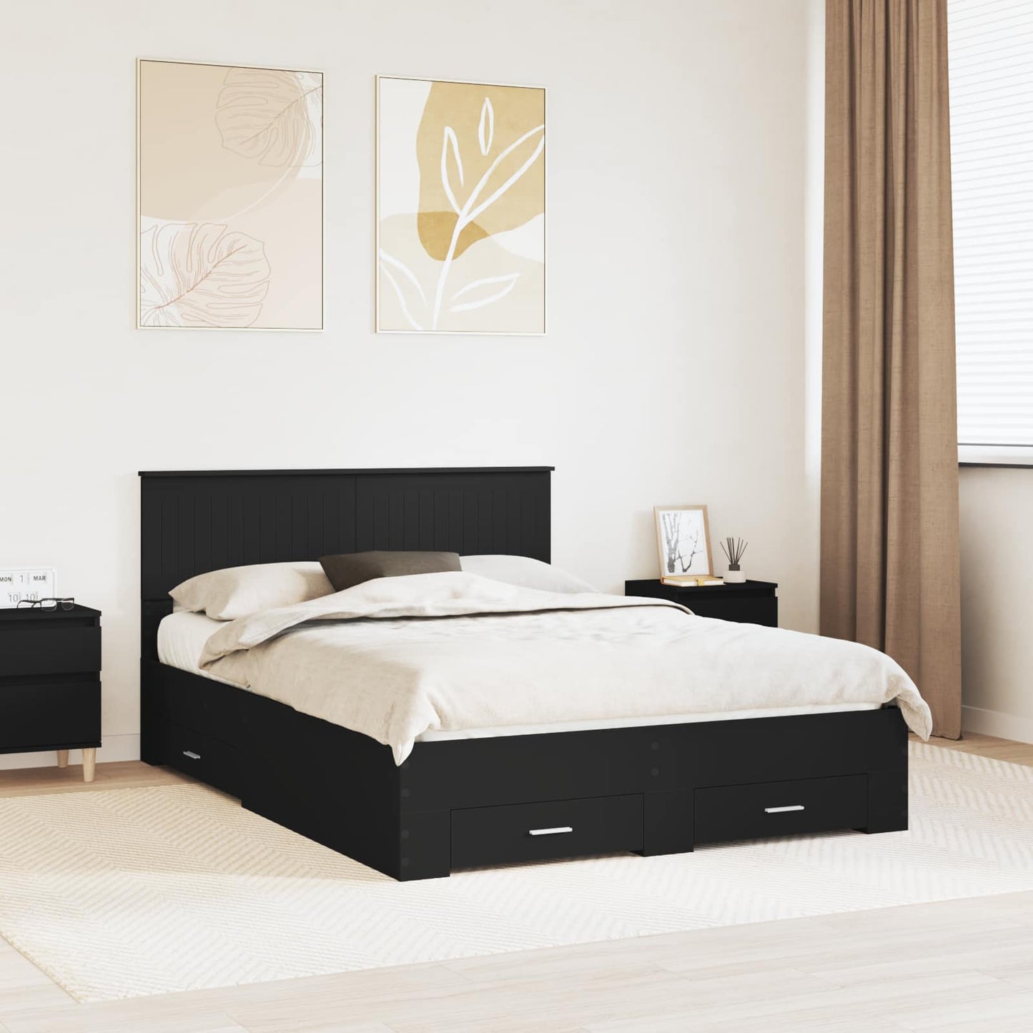 Bedframe Met Hoofdeinde Bewerkt Hout 140 x 190 cm Zwart