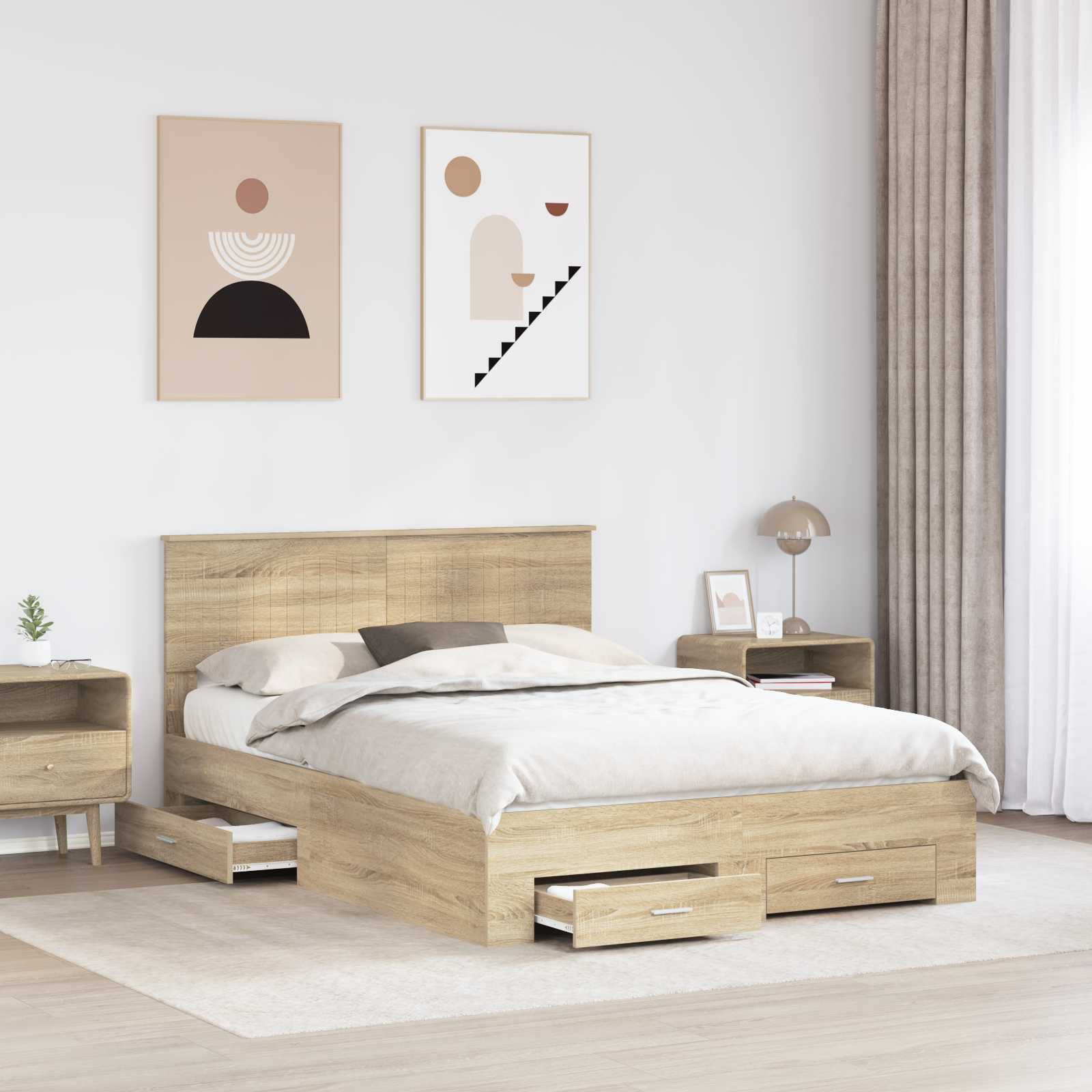 Bedframe met hoofdeinde Sonoma Eiken 140 x 190 cm Bewerkt hout