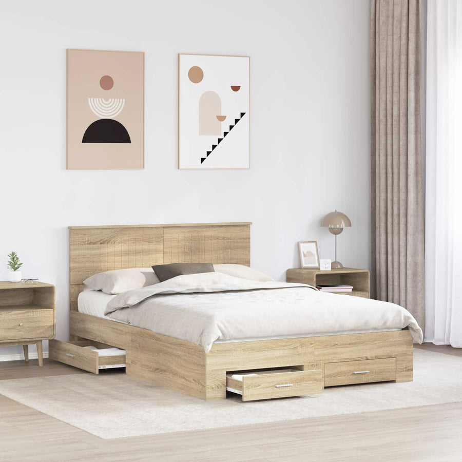 Bedframe met hoofdeinde Sonoma Eiken 140 x 190 cm Bewerkt hout