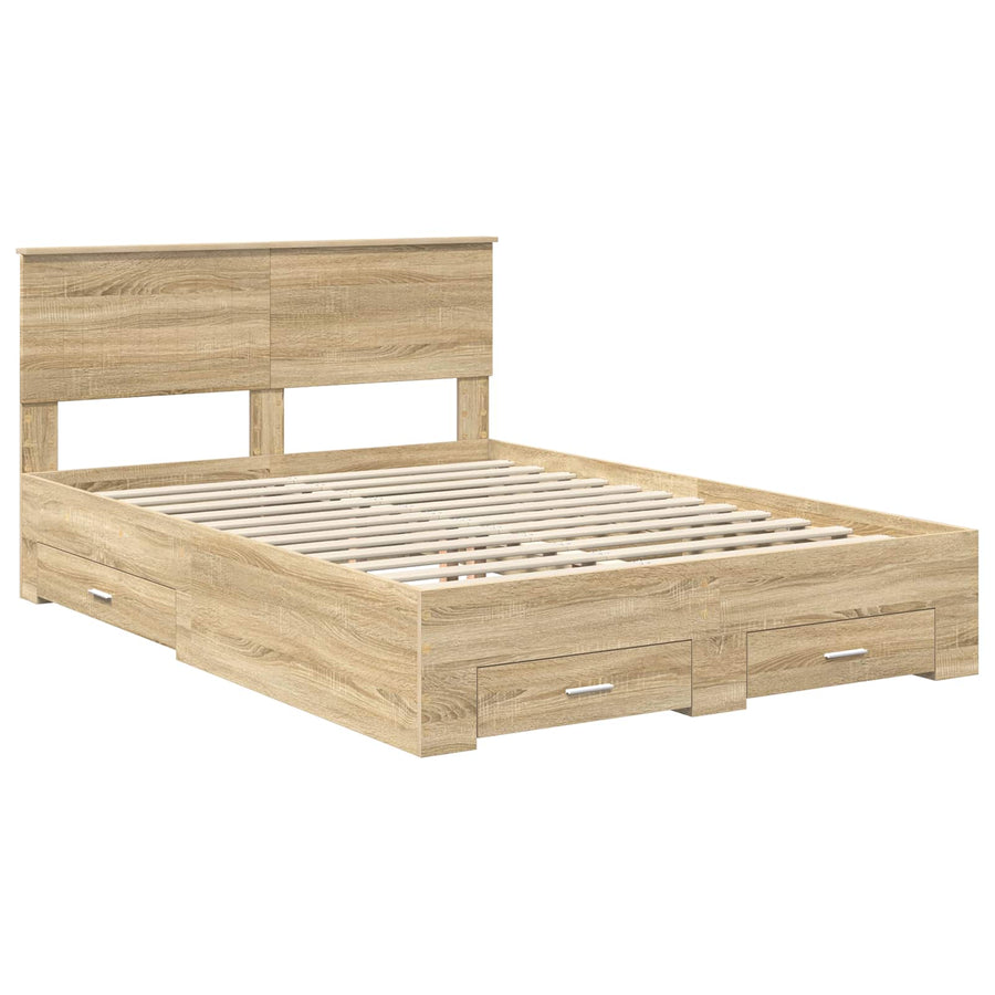 Bedframe met hoofdeinde Sonoma Eiken 140 x 190 cm Bewerkt hout
