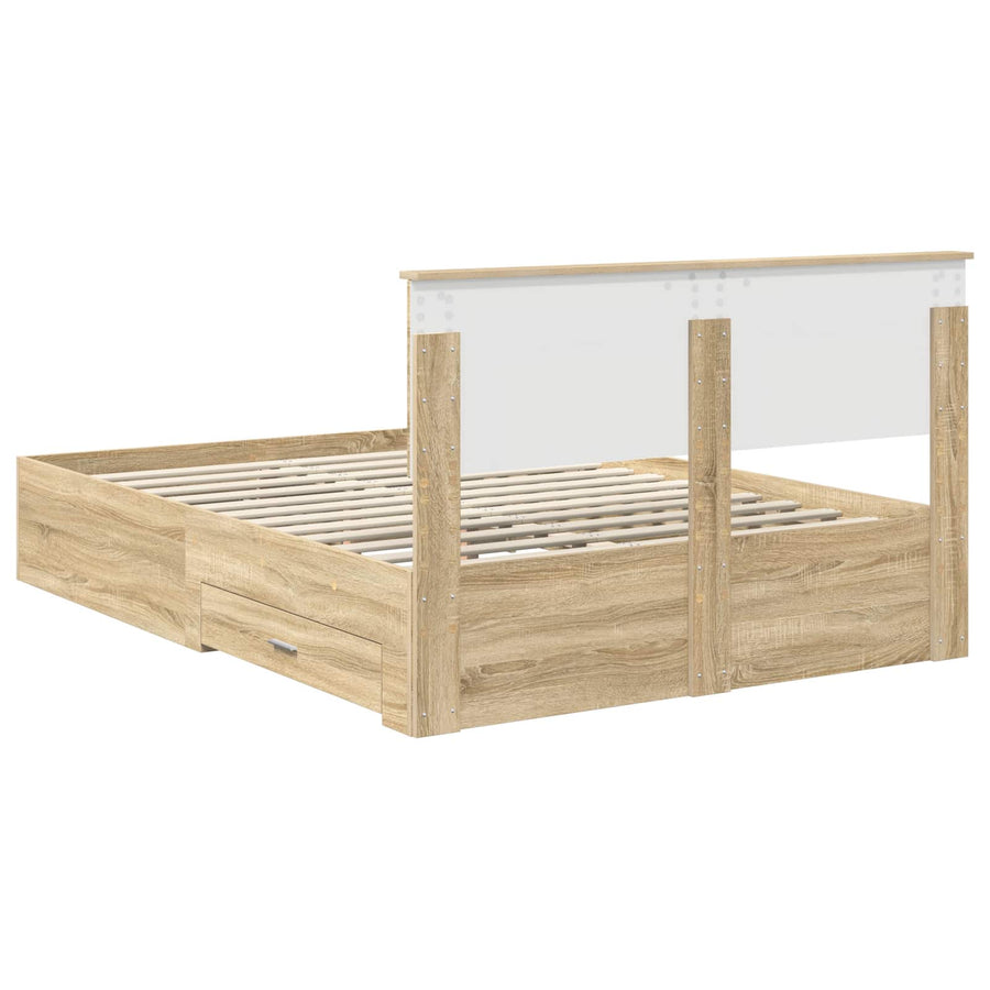 Bedframe met hoofdeinde Sonoma Eiken 140 x 190 cm Bewerkt hout