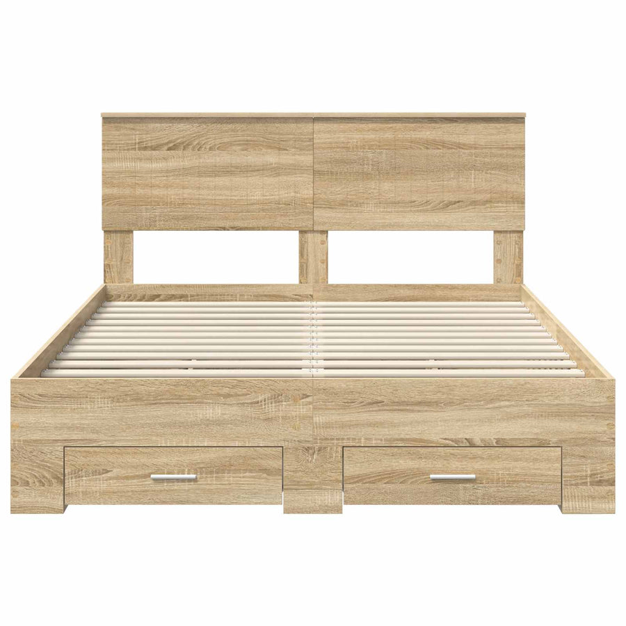 Bedframe met hoofdeinde Sonoma Eiken 140 x 190 cm Bewerkt hout