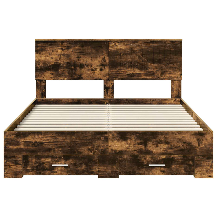 Bedframe met hoofdeinde Gerookt eiken 140 x 190 cm Bewerkt hout