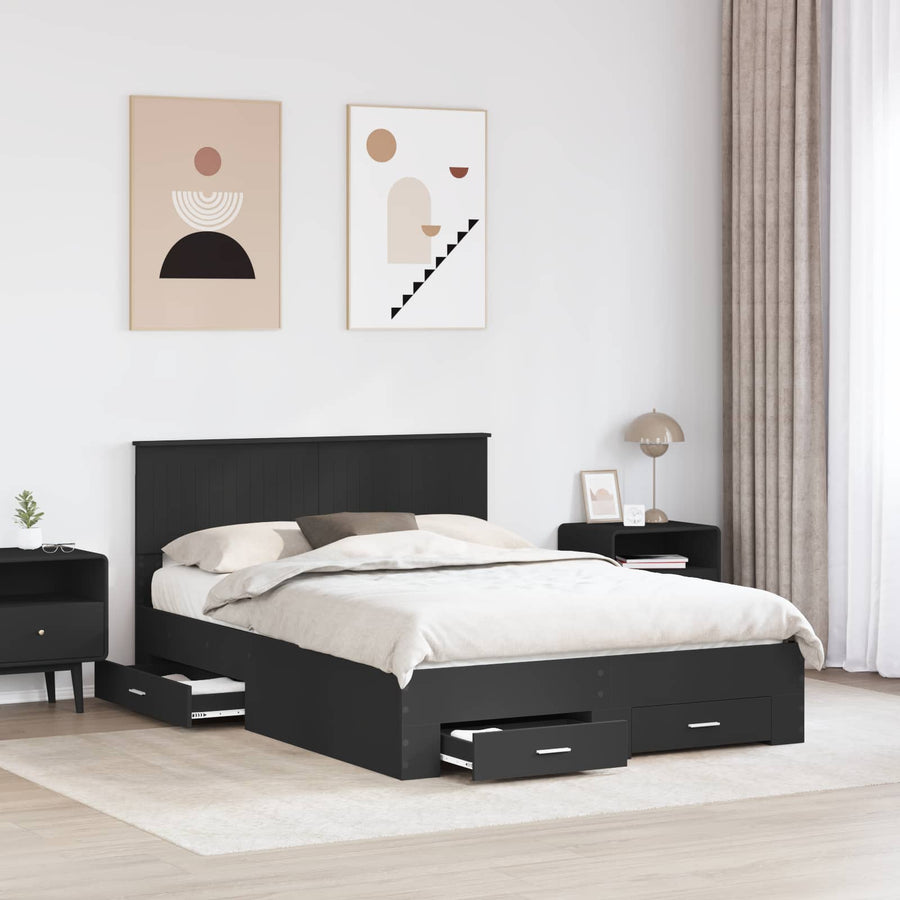 Bedframe met hoofdeinde Zwart 135 x 190 cm Bewerkt hout
