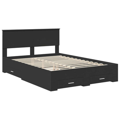 Bedframe met hoofdeinde Zwart 135 x 190 cm Bewerkt hout