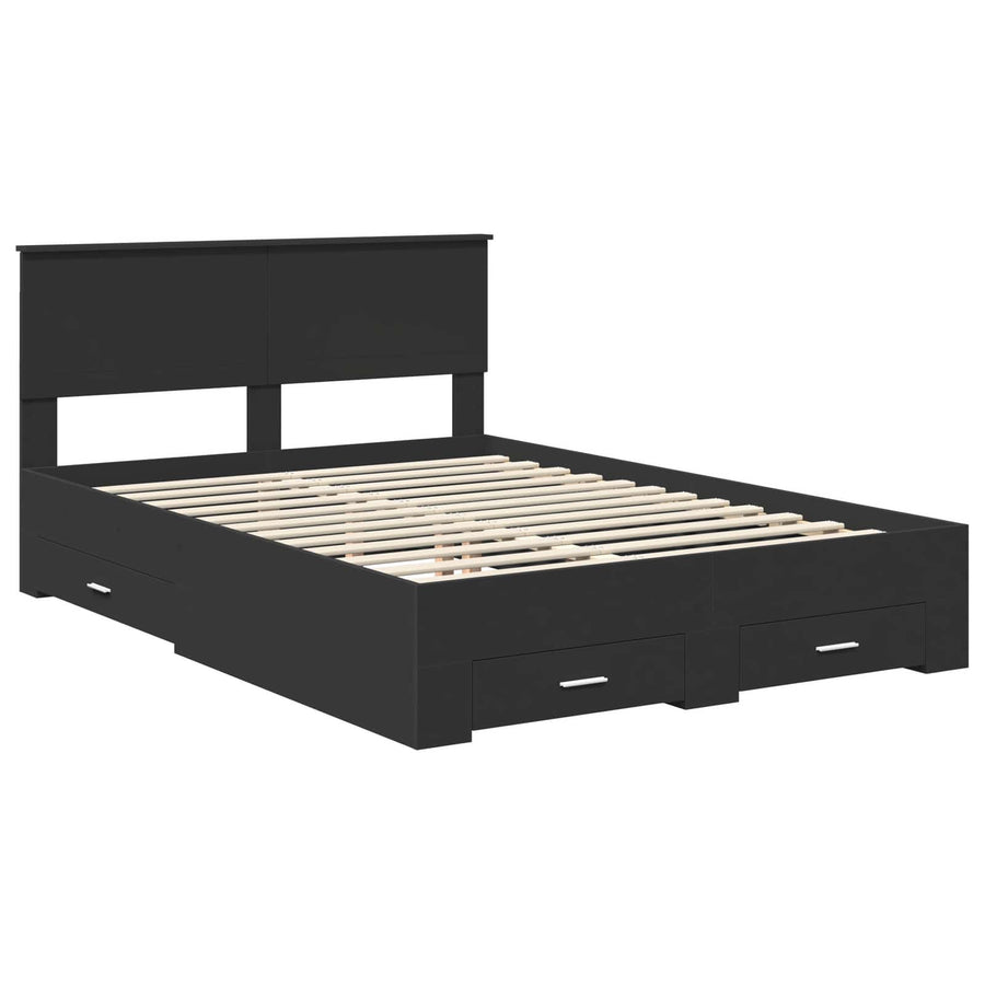 Bedframe met hoofdeinde Zwart 135 x 190 cm Bewerkt hout