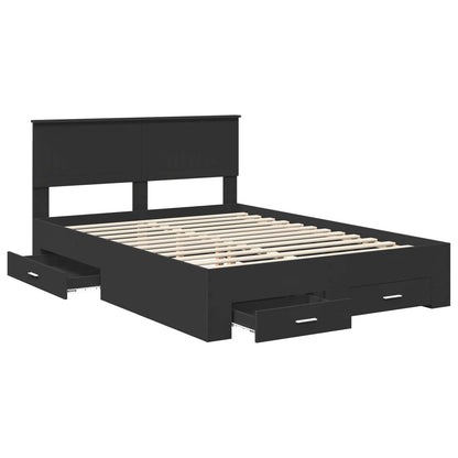 Bedframe met hoofdeinde Zwart 135 x 190 cm Bewerkt hout