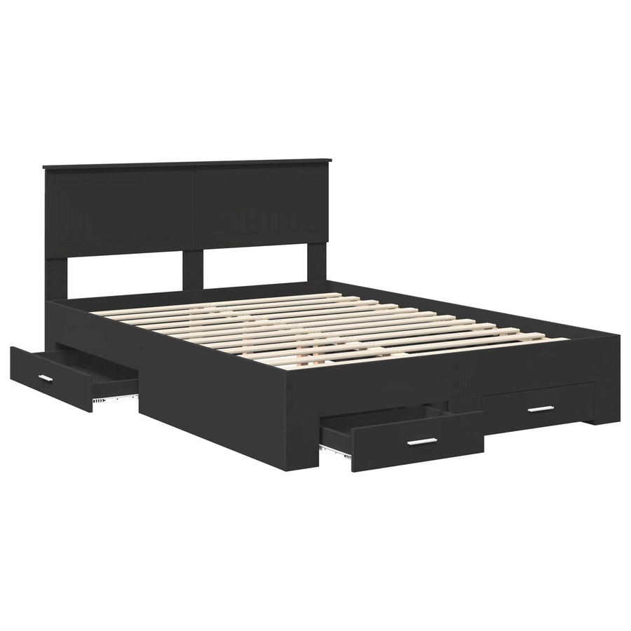 Bedframe met hoofdeinde Zwart 135 x 190 cm Bewerkt hout