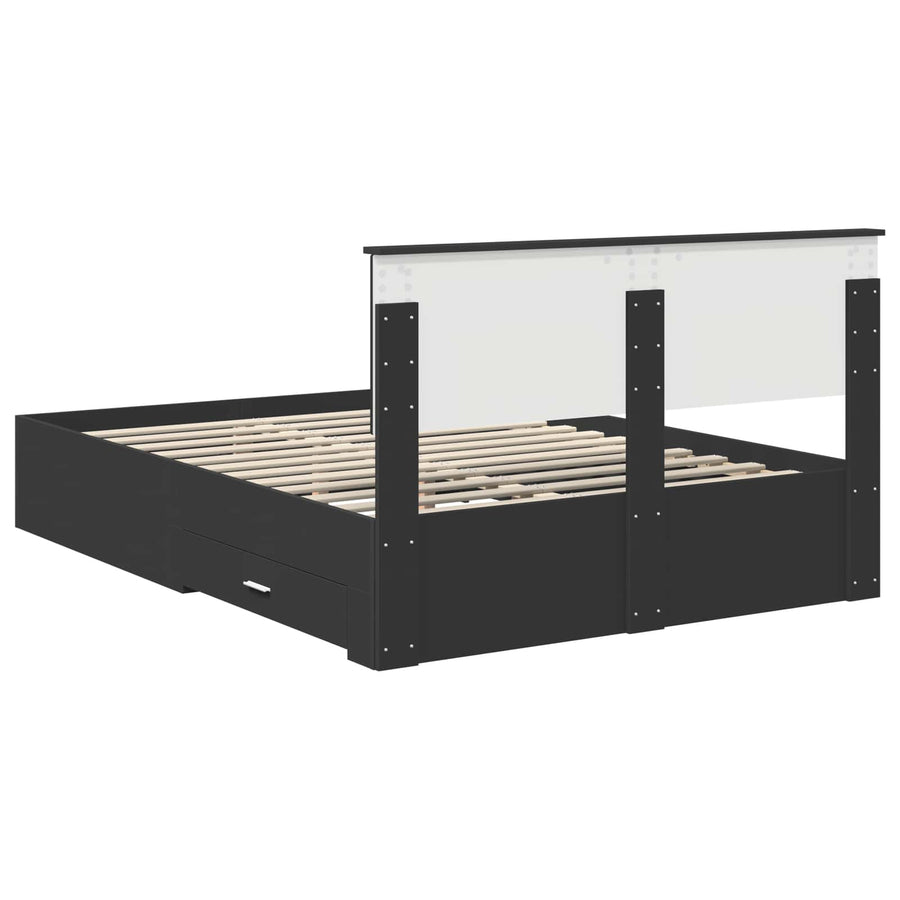 Bedframe met hoofdeinde Zwart 135 x 190 cm Bewerkt hout