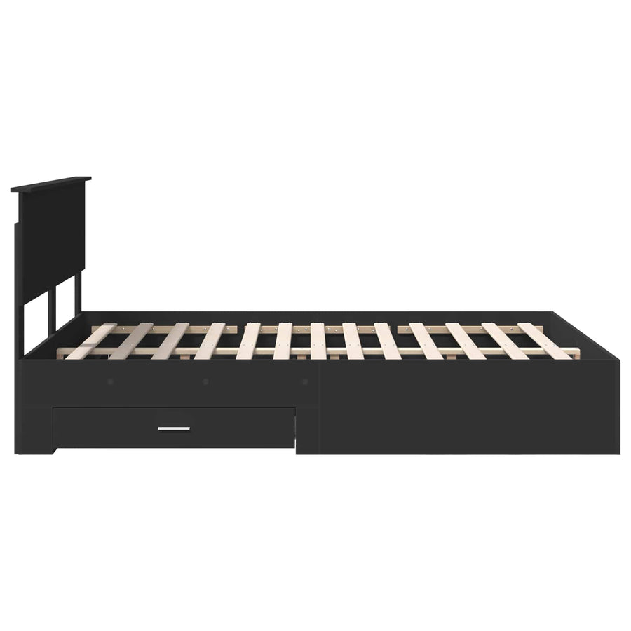 Bedframe met hoofdeinde Zwart 135 x 190 cm Bewerkt hout
