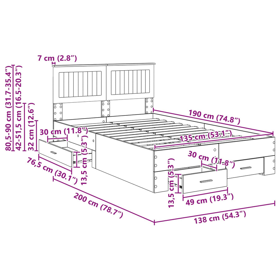 Bedframe met hoofdeinde Zwart 135 x 190 cm Bewerkt hout