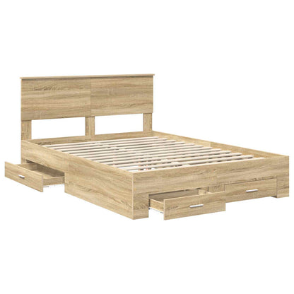 Bedframe met hoofdeinde Sonoma Eiken 135 x 190 cm Bewerkt hout