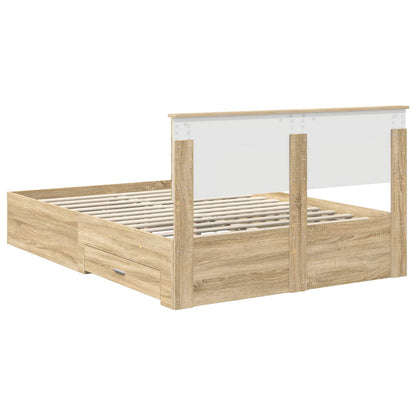 Bedframe met hoofdeinde Sonoma Eiken 135 x 190 cm Bewerkt hout