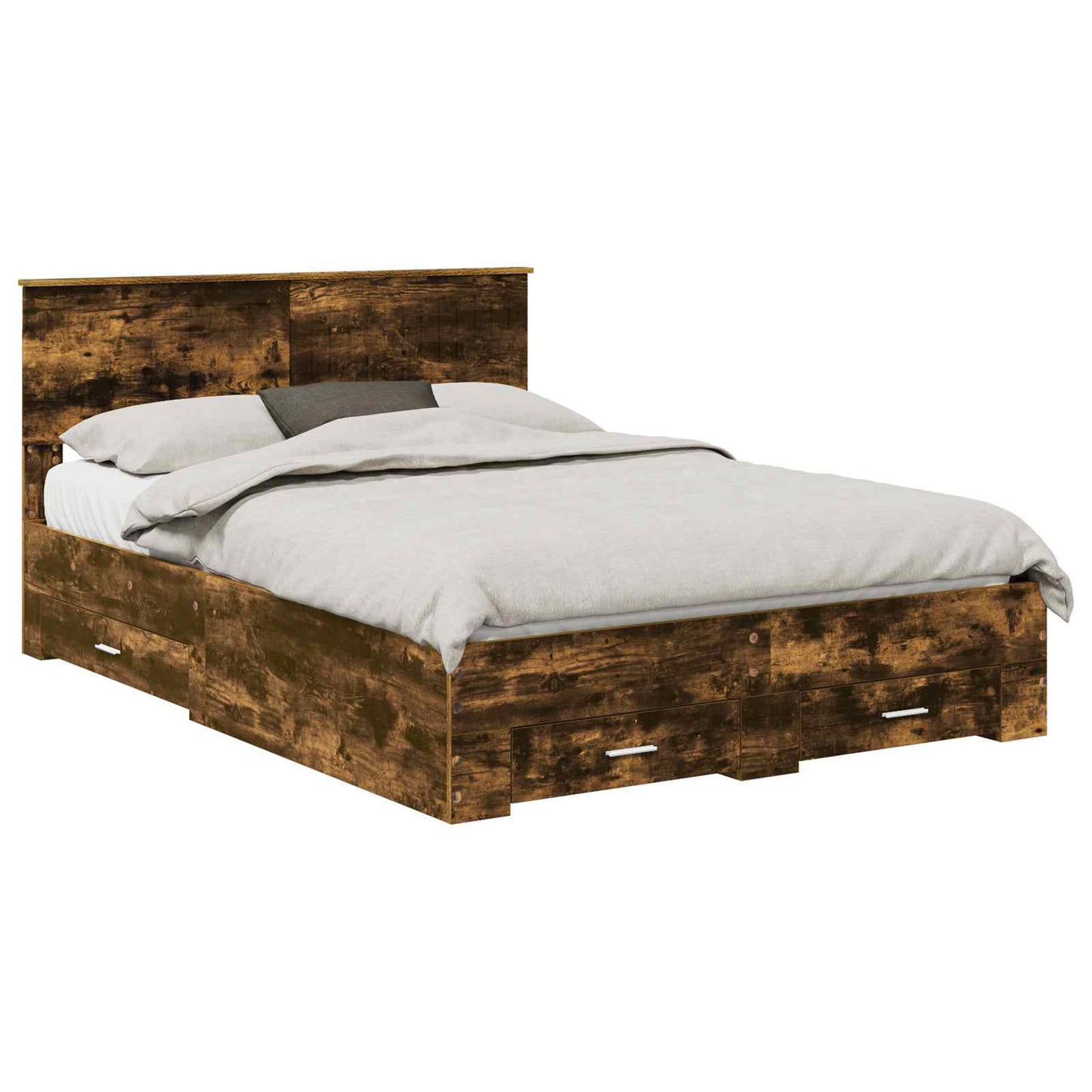 Bedframe met hoofdeinde Gerookt eiken 135 x 190 cm Bewerkt hout