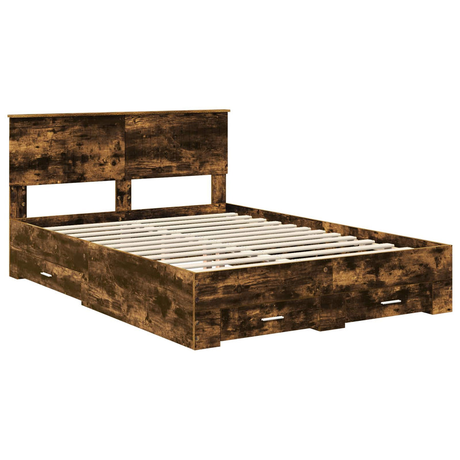 Bedframe met hoofdeinde Gerookt eiken 135 x 190 cm Bewerkt hout
