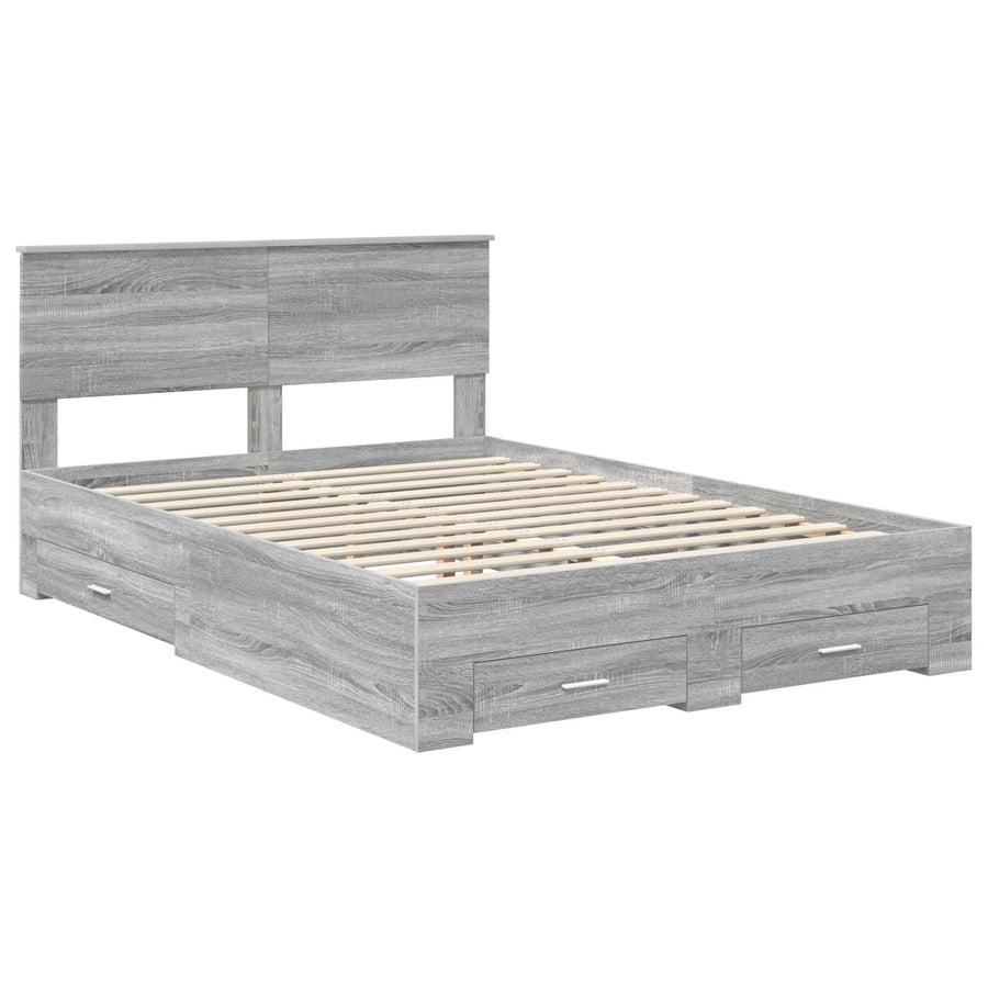 Bedframe met hoofdeinde Grijs Sonoma 135 x 190 cm Bewerkt hout