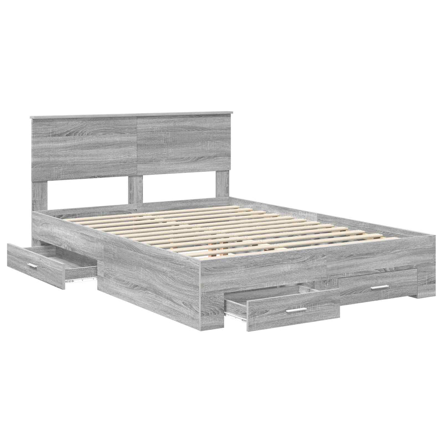 Bedframe met hoofdeinde Grijs Sonoma 135 x 190 cm Bewerkt hout