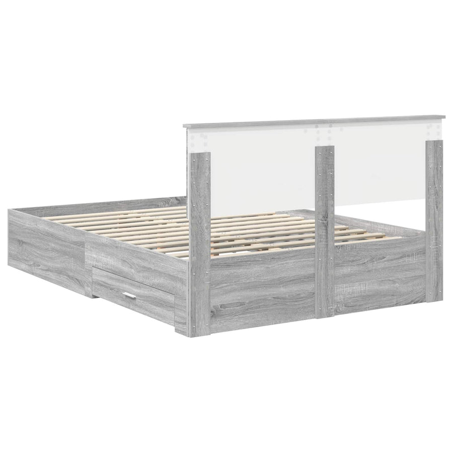 Bedframe met hoofdeinde Grijs Sonoma 135 x 190 cm Bewerkt hout