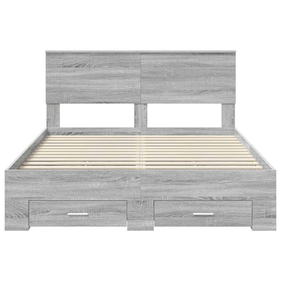Bedframe met hoofdeinde Grijs Sonoma 135 x 190 cm Bewerkt hout