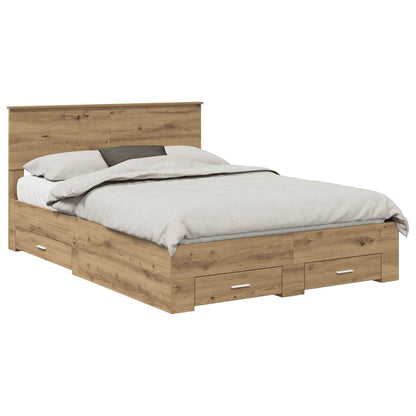 Bedframe met hoofdeinde Artisan Eiken 135 x 190 cm Bewerkt hout