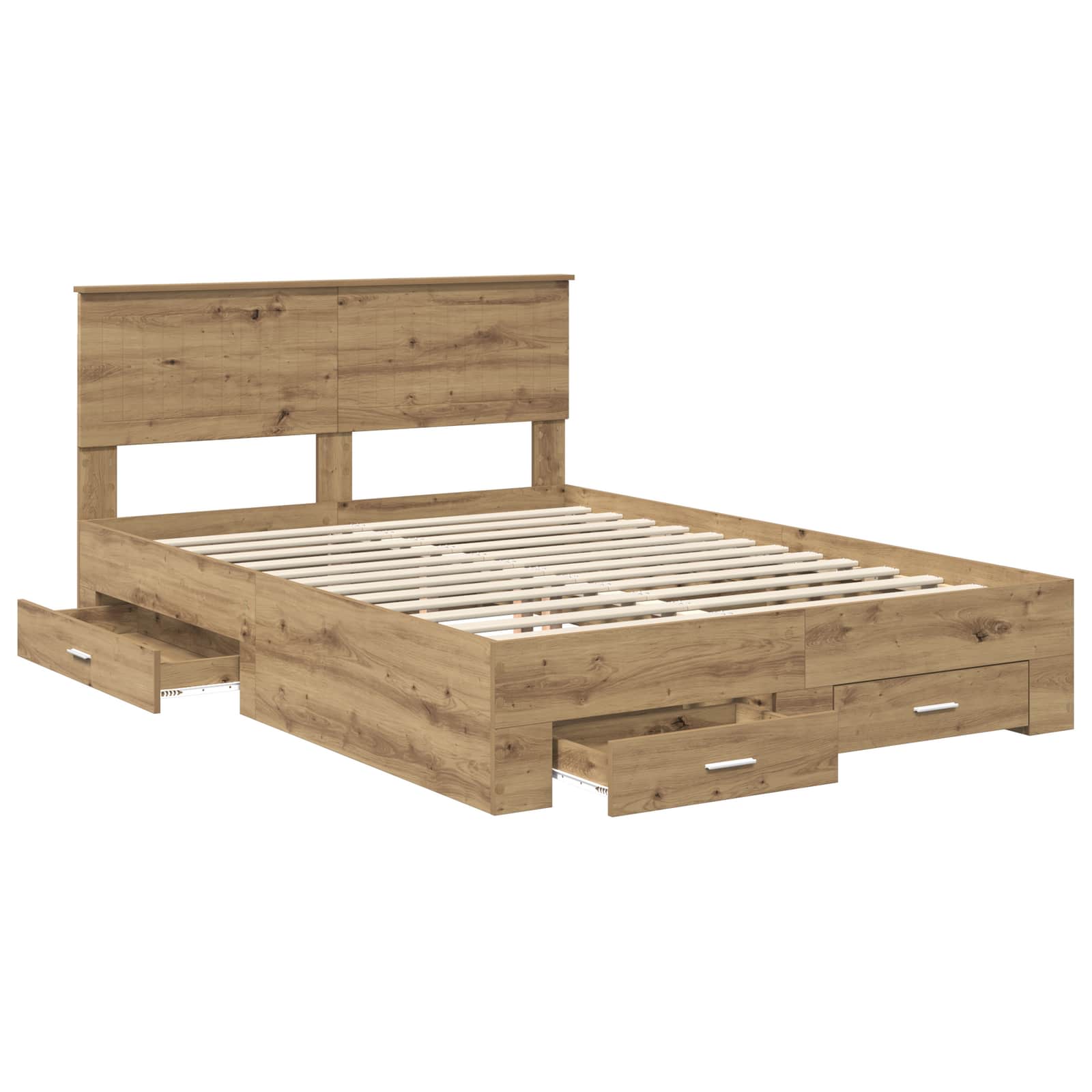Bedframe met hoofdeinde Artisan Eiken 135 x 190 cm Bewerkt hout
