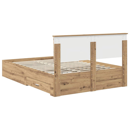Bedframe met hoofdeinde Artisan Eiken 135 x 190 cm Bewerkt hout