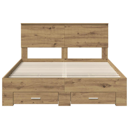 Bedframe met hoofdeinde Artisan Eiken 135 x 190 cm Bewerkt hout