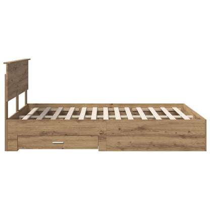 Bedframe met hoofdeinde Artisan Eiken 135 x 190 cm Bewerkt hout