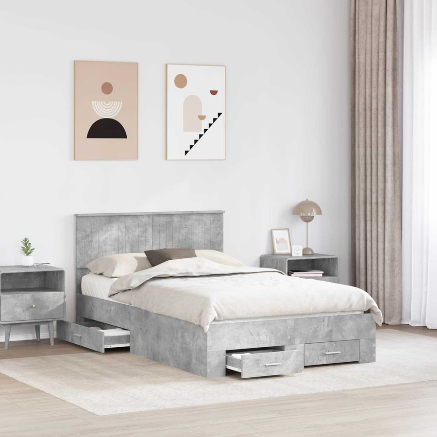 Bedframe met hoofdeinde Beton Grijs 120 x 200 cm Bewerkt hout